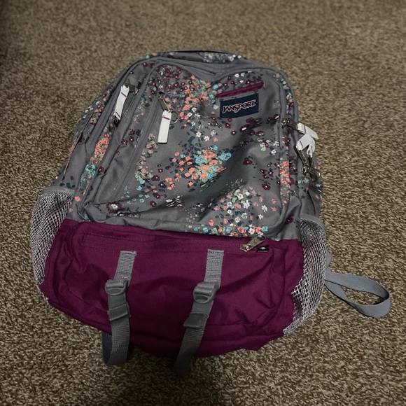 Jansport Bags Jansport Flower Pattern Backpack Gray And Purple Poshmark
